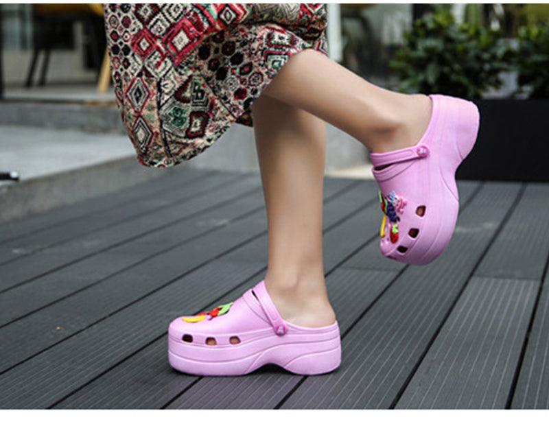 Sabots d'été pour femmes, sandales de jardin à plateforme, pantoufles de fruits, chaussures de plage à enfiler, claquettes de mode, sabots à plateforme, sandales de plage, pantoufles pour femmes