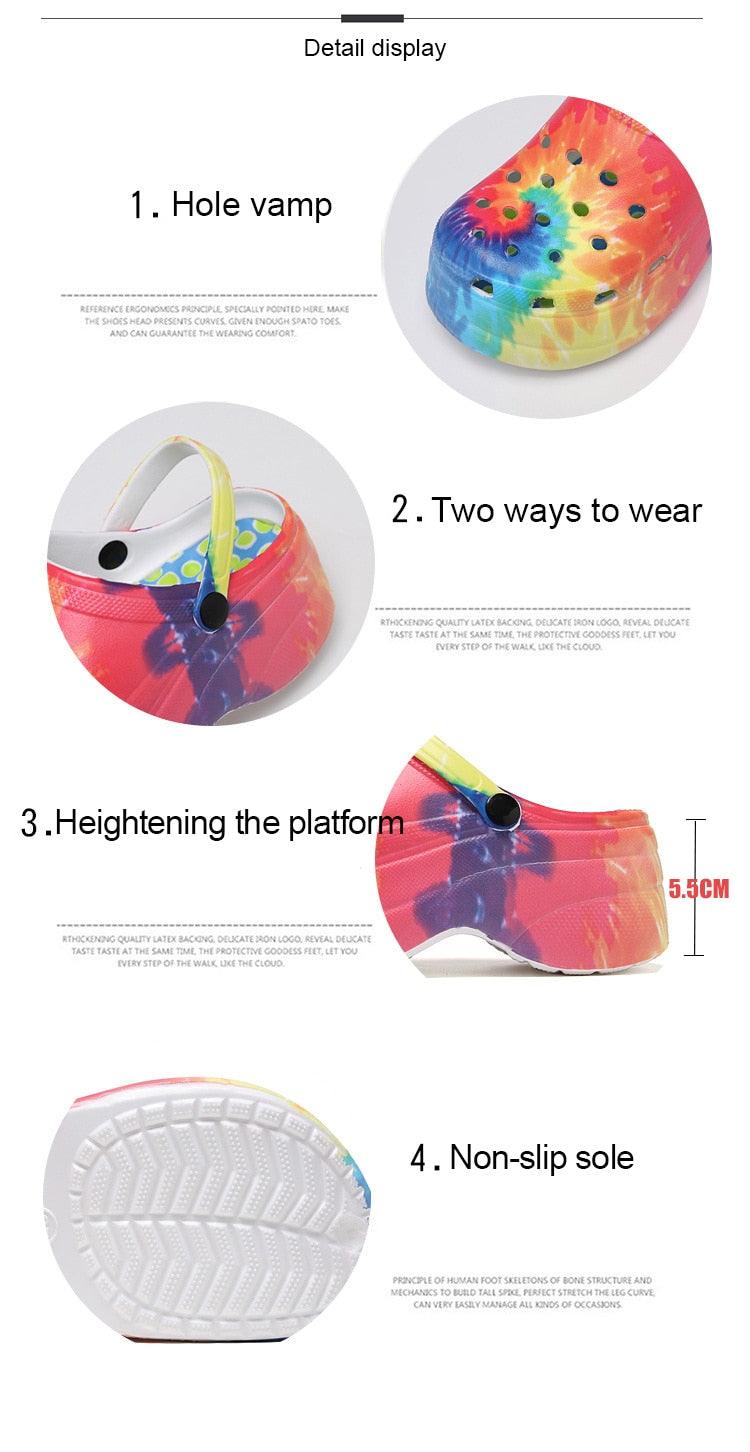 Sabots d'été pour femmes à séchage rapide, sandales de plage, tongs arc-en-ciel à plateforme compensée épaisse, pantoufles légères pour la maison, chaussures décontractées à enfiler, peintes à la main, pour les voyages et les vacances