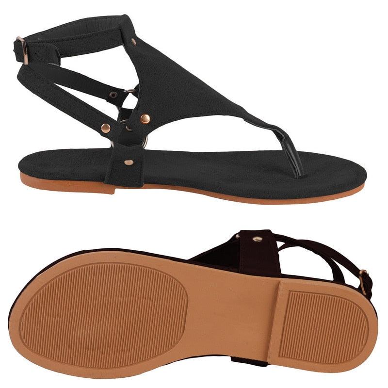 Sandales d'été pour femmes, mode à semelle épaisse, chaussures à pince d'orteil pour femmes, sandales de plage extérieures, sandales plates, sandales d'été respirantes à bout ouvert avec bride à la cheville, sandales pour femmes avec boucle réglable