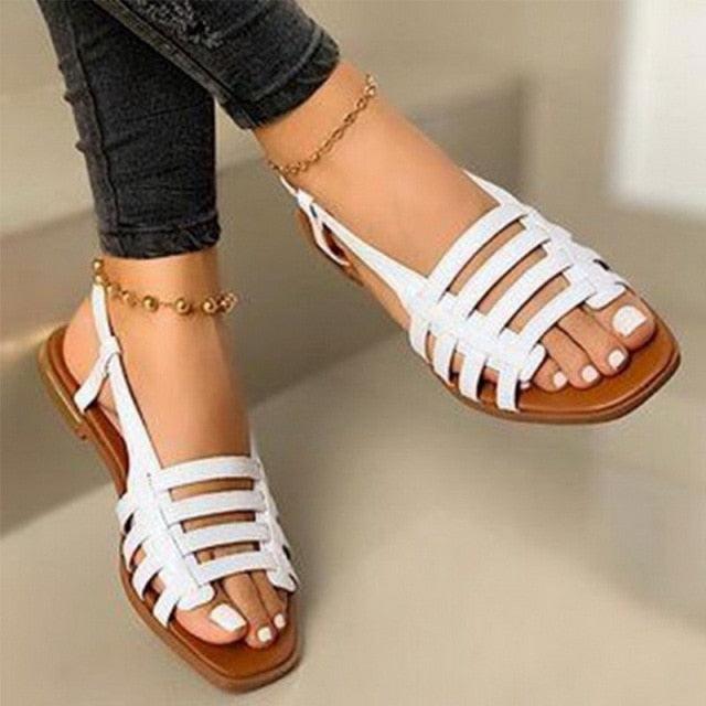Sandales d'été pour femmes, mode à semelle épaisse, chaussures à pince d'orteil pour femmes, sandales de plage extérieures, sandales plates, sandales d'été respirantes à bout ouvert avec bride à la cheville, sandales pour femmes avec boucle réglable
