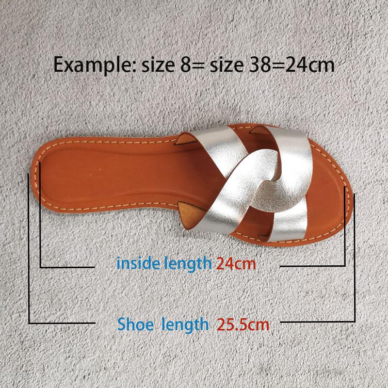 Sandales d'été pour femmes, chaussures à la mode en cuir, chaussons pour femmes, sandales plates de haute qualité, sandales décontractées à brides croisées, sandales plates de plage pour femmes