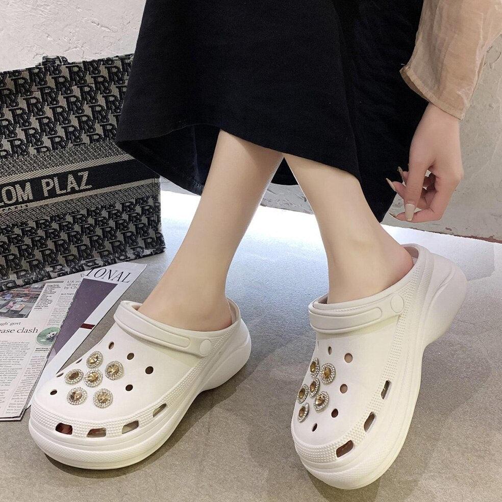 Sabots d'été pour femmes à plateforme, sabots de jardin, chaussons de plage d'extérieur, sabots pour femmes, sandales confortables à enfiler pour tous les jours