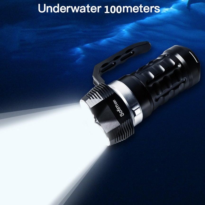 Lampe de poche sous-marine super lumineuse à haute luminosité et puissante, étanche, avec interrupteur à commande magnétique, pour la plongée, le camping, la randonnée, la course à pied, le jogging, la plongée et l'usage domestique.
