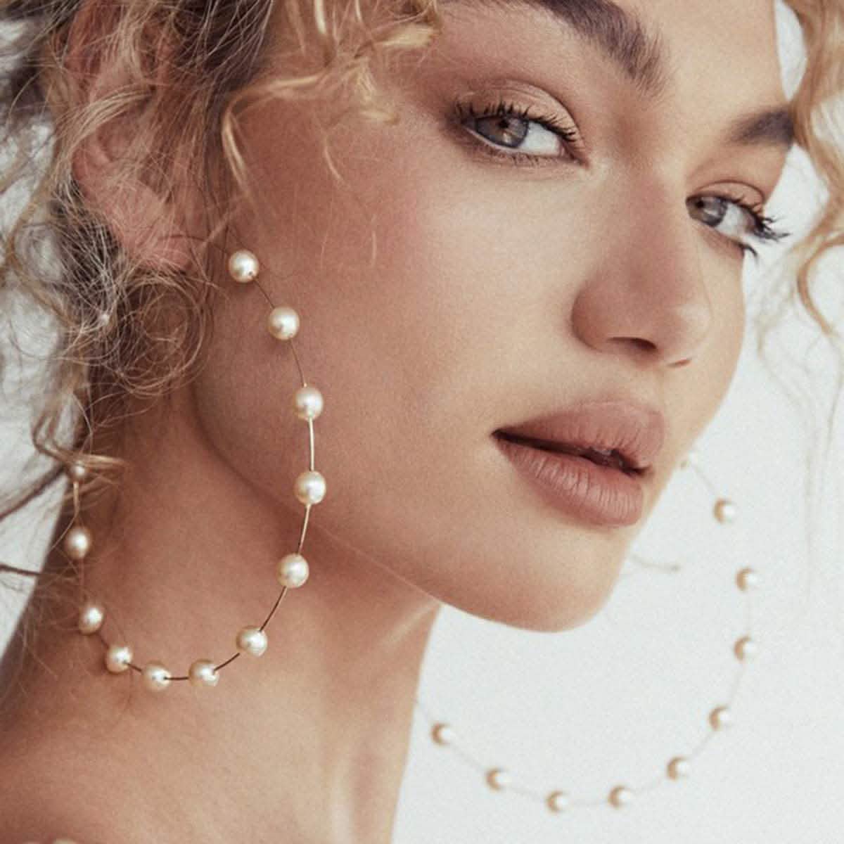 Boucles d'oreilles pendantes fines et extra-larges avec perles