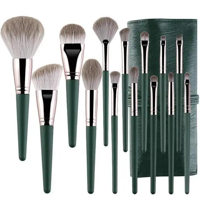Lot de 14 pinceaux de maquillage professionnels de qualité supérieure pour fond de teint, poudre, blush, fard à paupières, mélangeur à lèvres en bois