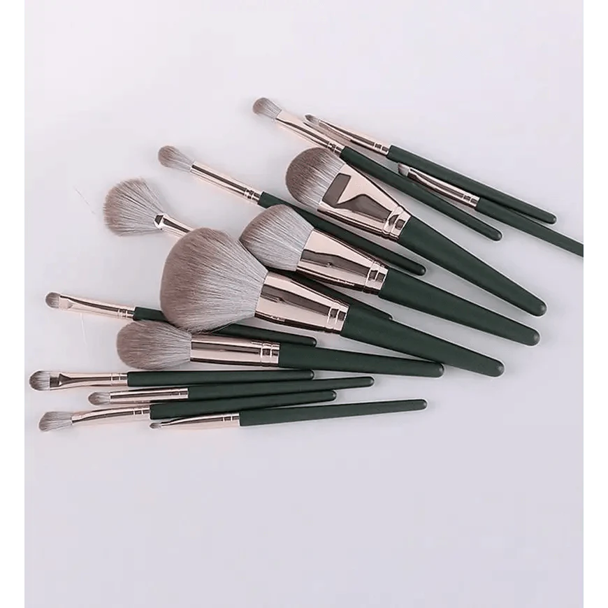 Lot de 14 pinceaux de maquillage professionnels de qualité supérieure pour fond de teint, poudre, blush, fard à paupières, mélangeur à lèvres en bois