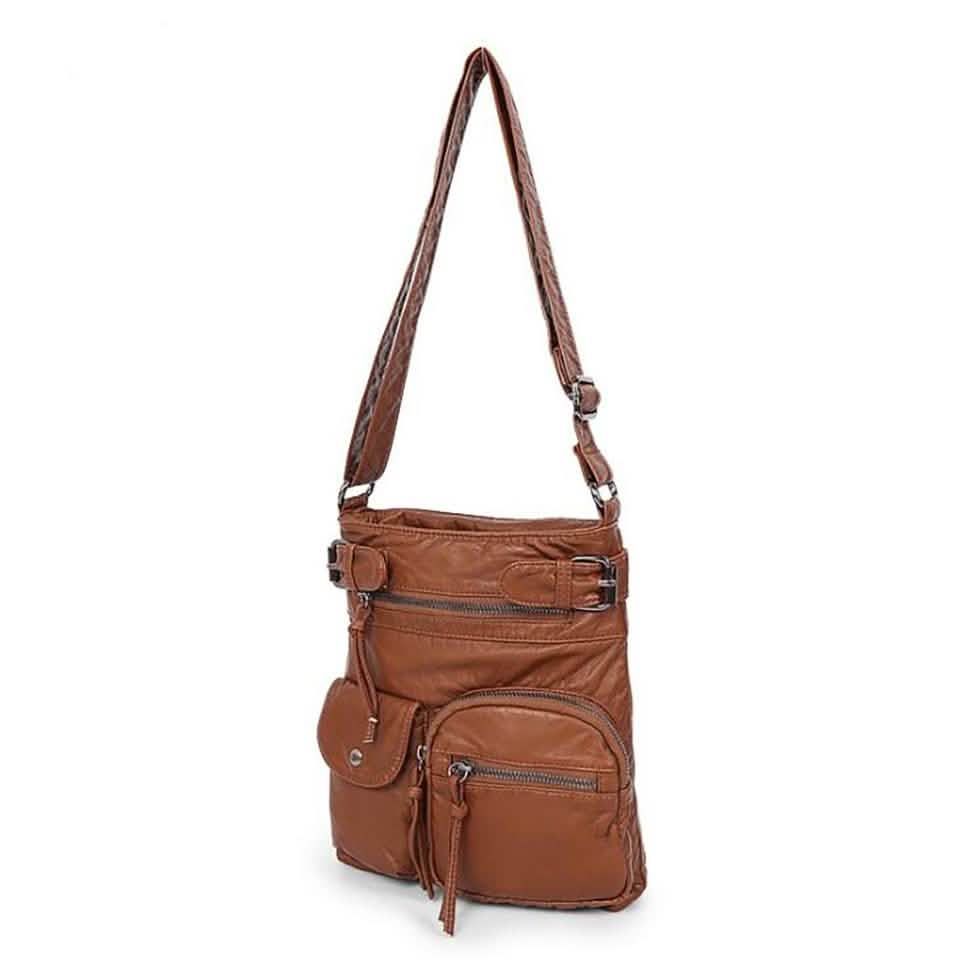 Sac bandoulière en cuir véritable super doux avec accent ceinture sur le dessus