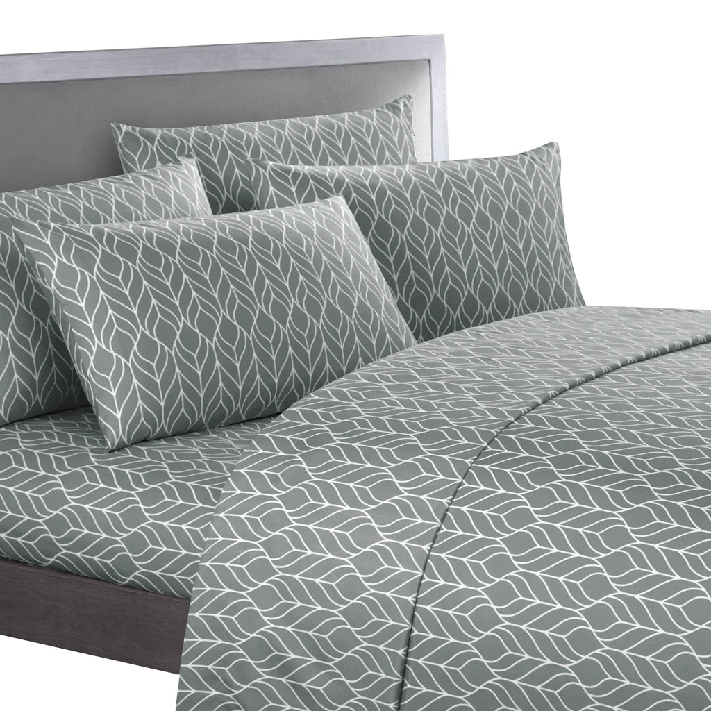 Parure de draps ultra-douce à motif géométrique bicolore de feuilles