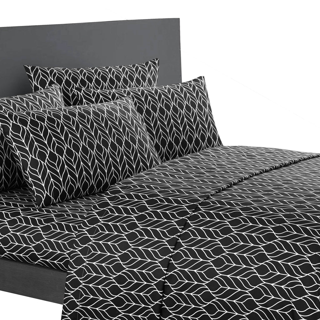 Parure de draps ultra-douce à motif géométrique bicolore de feuilles