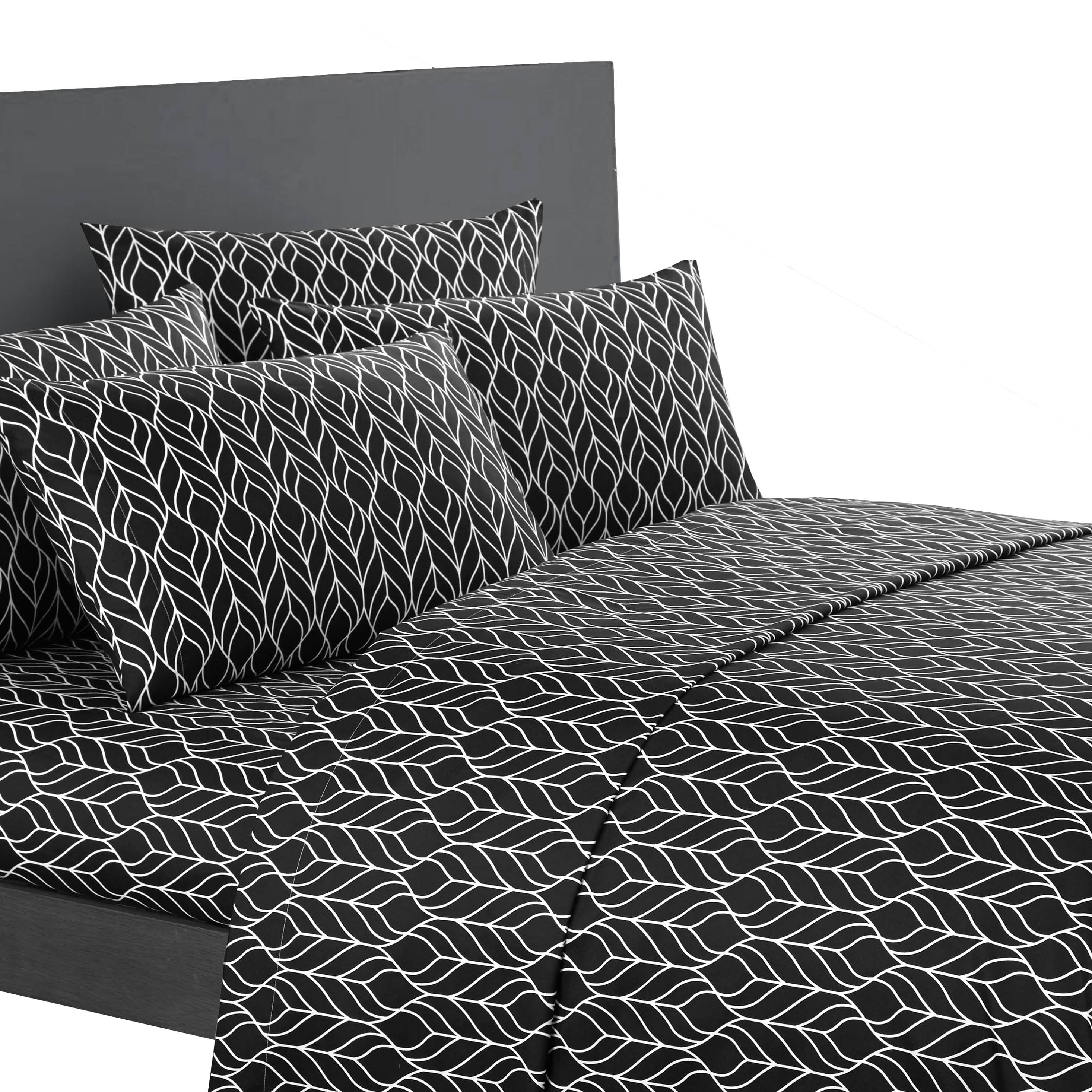 Parure de draps ultra-douce à motif géométrique bicolore de feuilles