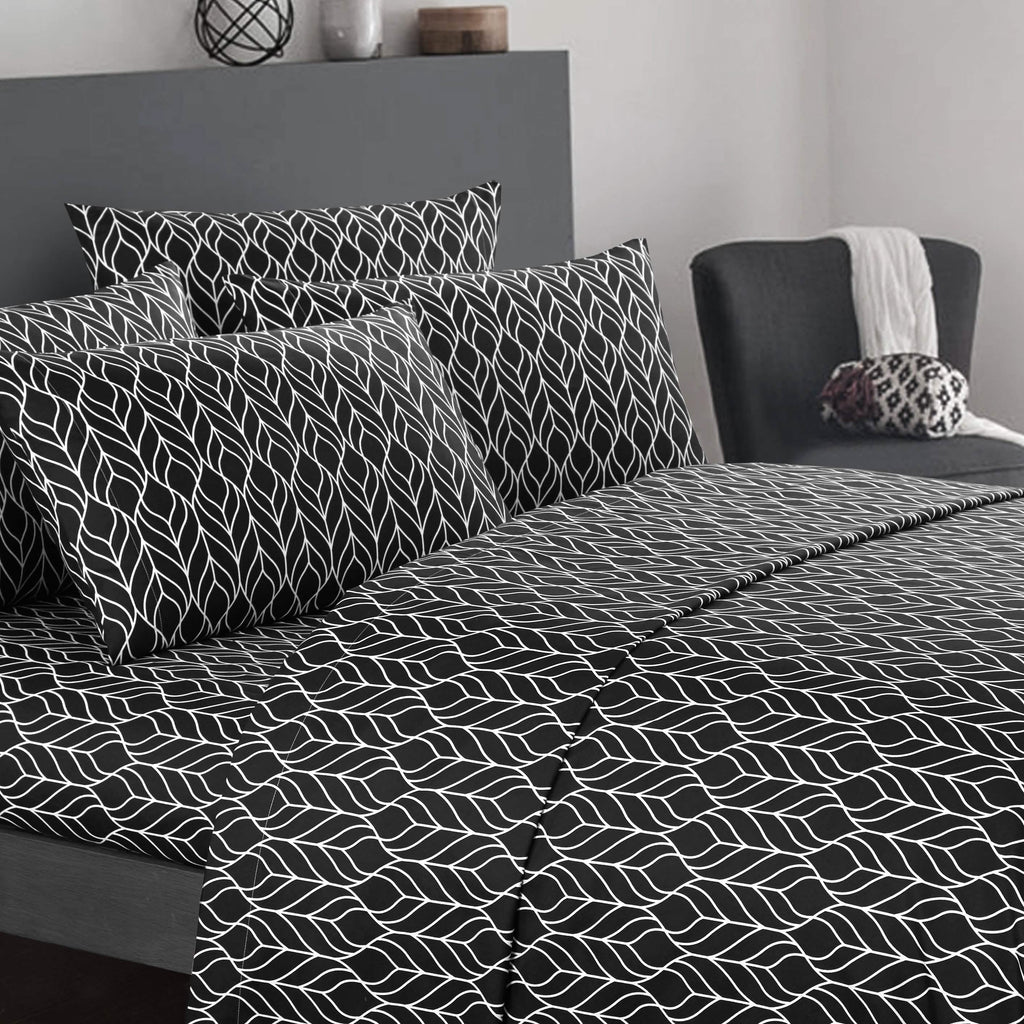 Parure de draps ultra-douce à motif géométrique bicolore de feuilles