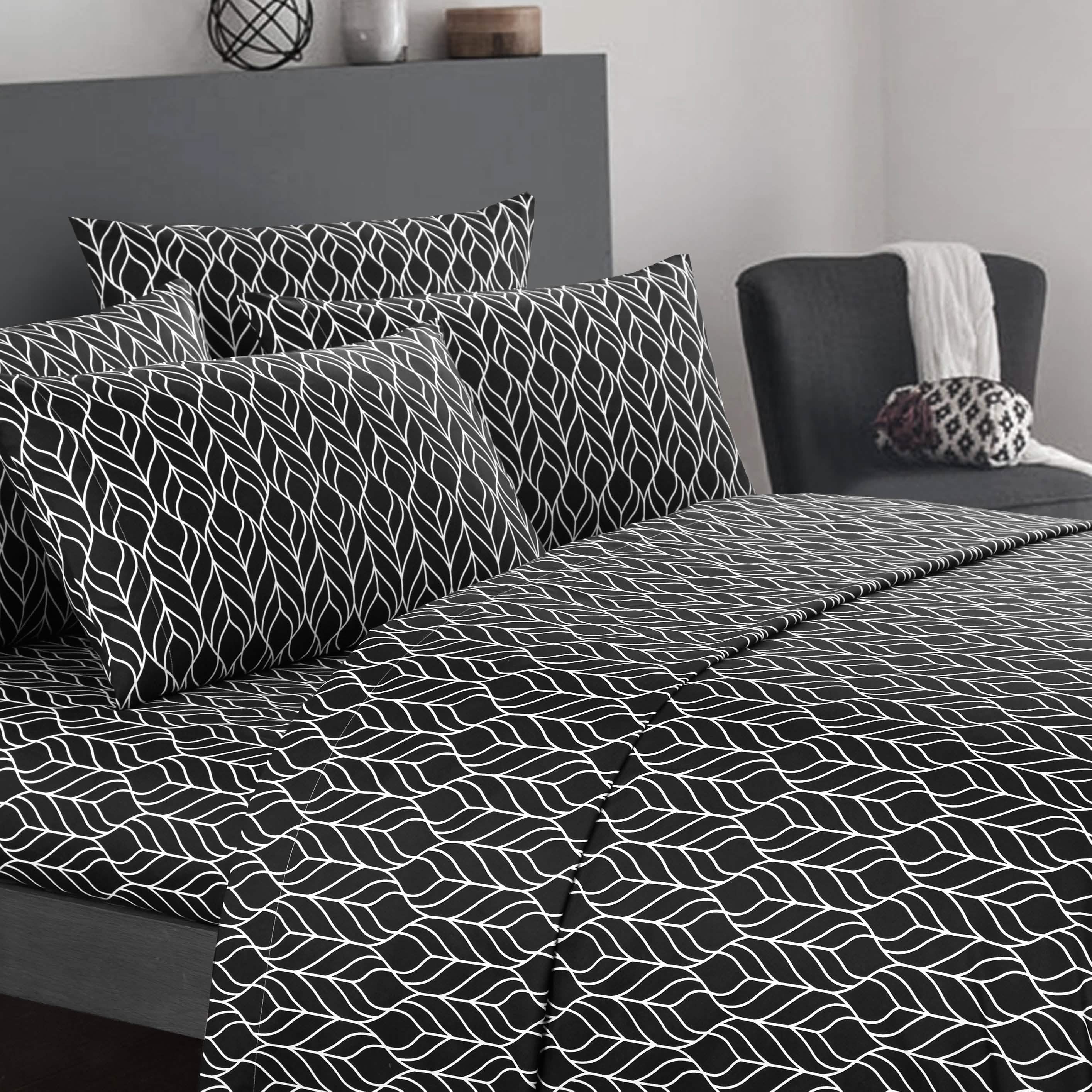 Parure de draps ultra-douce à motif géométrique bicolore de feuilles