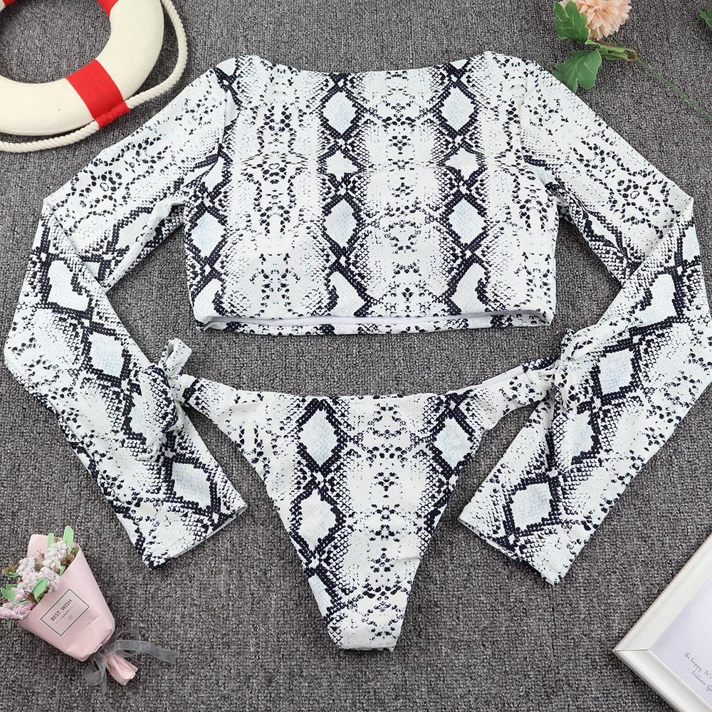 Maillot de bain de surf pour femme Bikini manches longues Maillot de bain imprimé tigre Push Up Maillot de bain d'été deux pièces Rash Guard de surf Bikini manches longues Ensemble maillot de bain