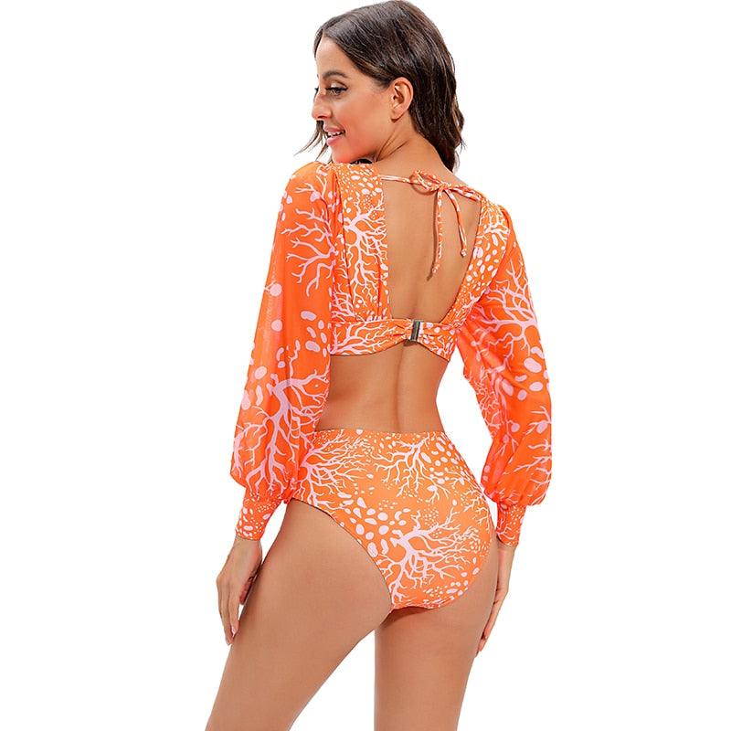Maillot de bain de surf pour femme Bikini manches longues Maillot de bain imprimé tigre Push Up Maillot de bain d'été deux pièces Rash Guard de surf Bikini manches longues Ensemble maillot de bain