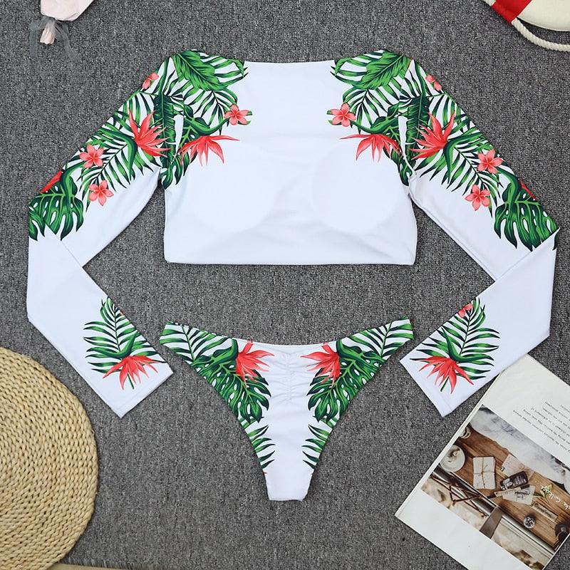 Maillot de bain de surf pour femme Bikini manches longues Maillot de bain imprimé tigre Push Up Maillot de bain d'été deux pièces Rash Guard de surf Bikini manches longues Ensemble maillot de bain