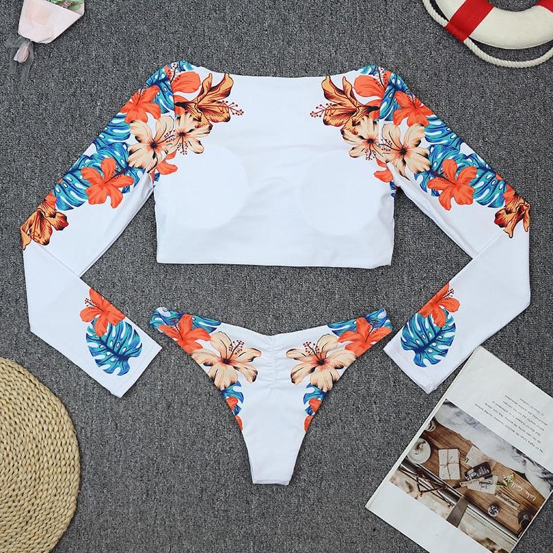 Maillot de bain de surf pour femme Bikini manches longues Maillot de bain imprimé tigre Push Up Maillot de bain d'été deux pièces Rash Guard de surf Bikini manches longues Ensemble maillot de bain