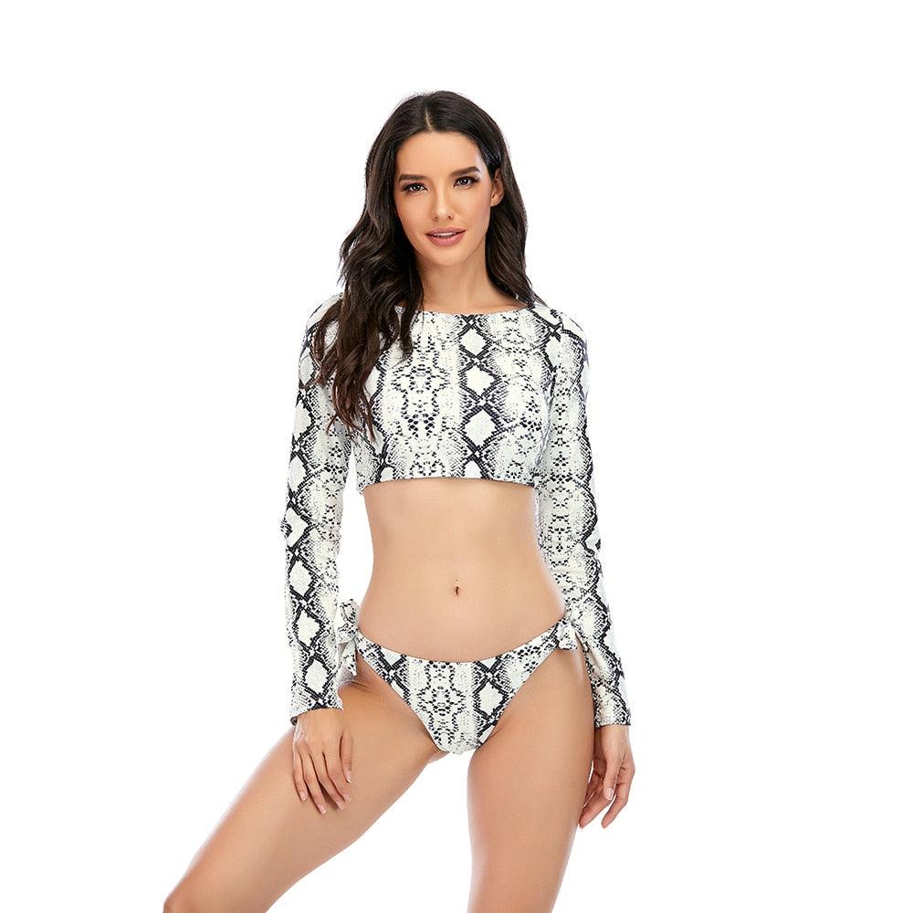 Maillot de bain de surf pour femme Bikini manches longues Maillot de bain imprimé tigre Push Up Maillot de bain d'été deux pièces Rash Guard de surf Bikini manches longues Ensemble maillot de bain
