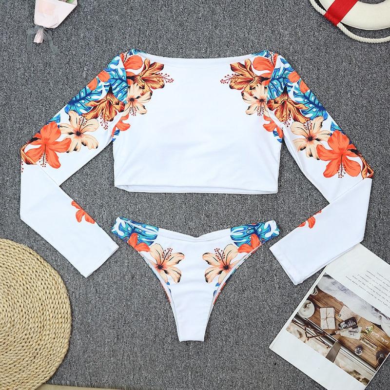 Maillot de bain de surf pour femme Bikini manches longues Maillot de bain imprimé tigre Push Up Maillot de bain d'été deux pièces Rash Guard de surf Bikini manches longues Ensemble maillot de bain