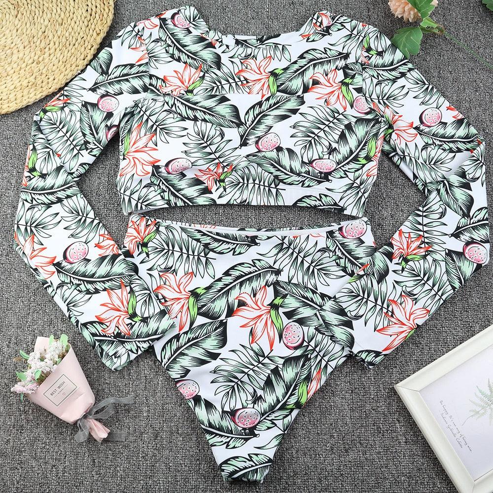 Maillot de bain de surf pour femme Bikini manches longues Maillot de bain imprimé tigre Push Up Maillot de bain d'été deux pièces Rash Guard de surf Bikini manches longues Ensemble maillot de bain
