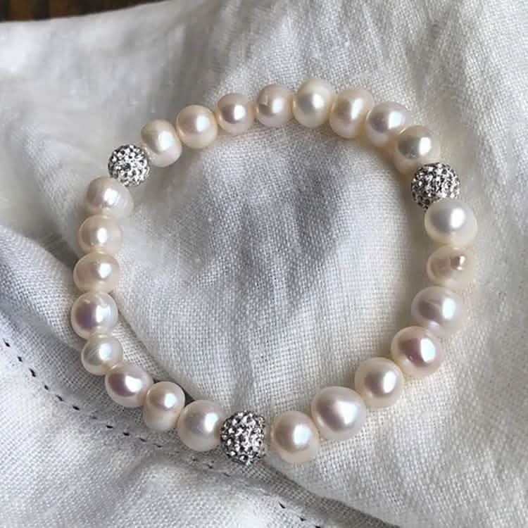 Bracelet extensible en cristal Swarovski et véritables perles d'eau douce