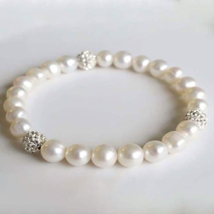 Bracelet extensible en cristal Swarovski et véritables perles d'eau douce