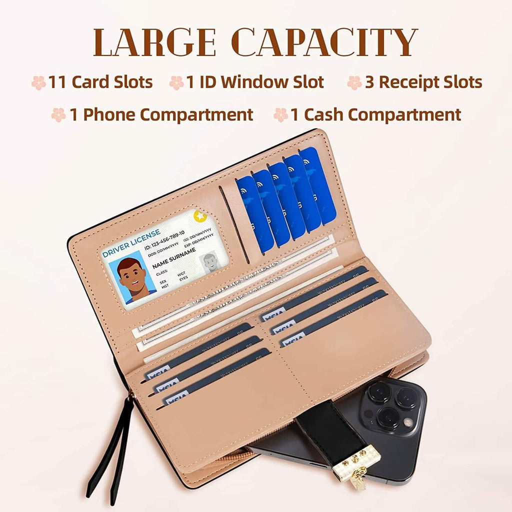 Joli portefeuille bifold long pour femme avec motif feuilles