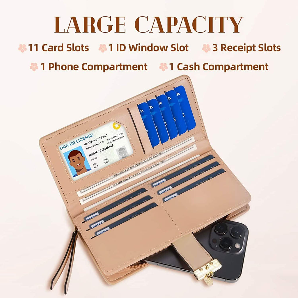 Joli portefeuille bifold long pour femme avec motif feuilles