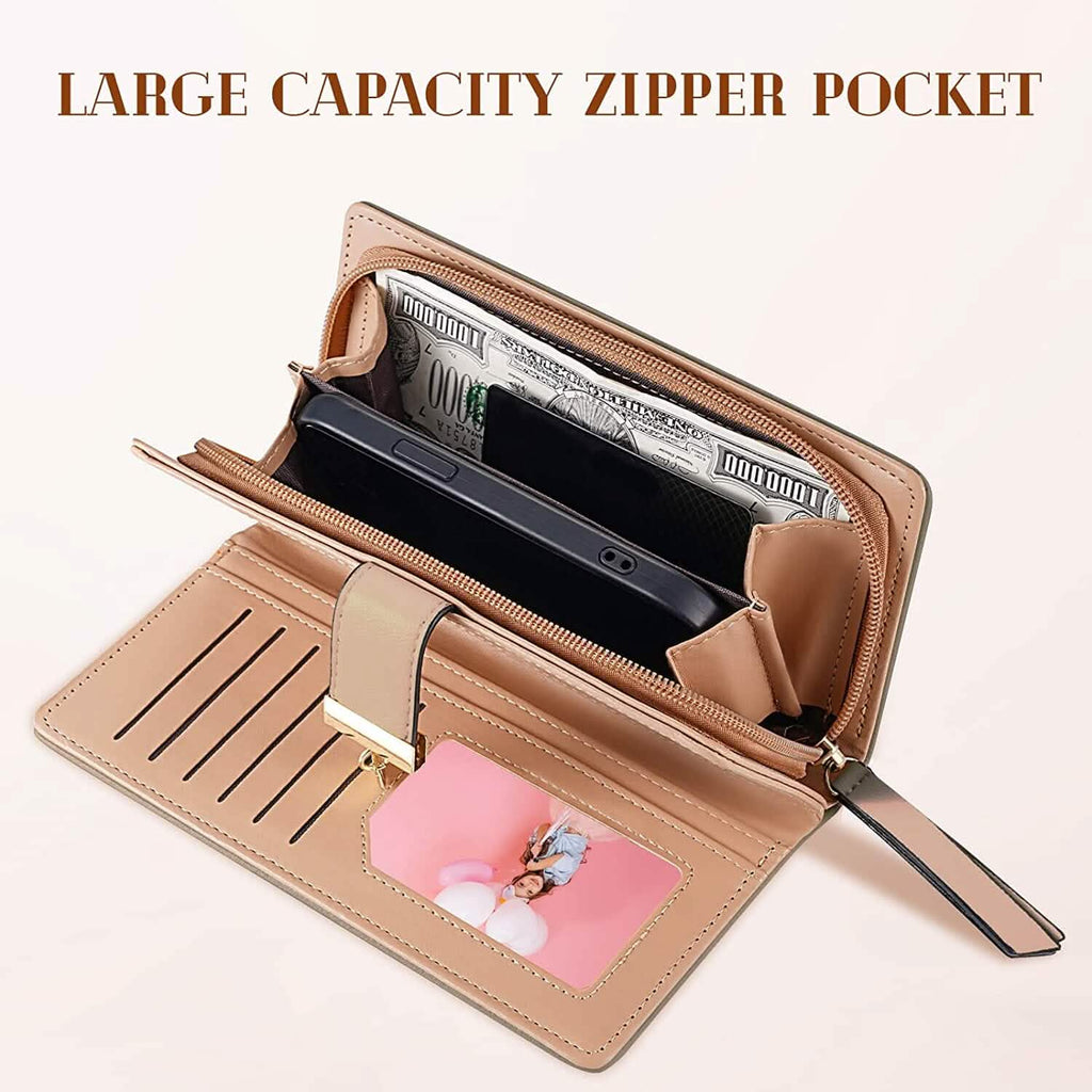 Joli portefeuille bifold long pour femme avec motif feuilles