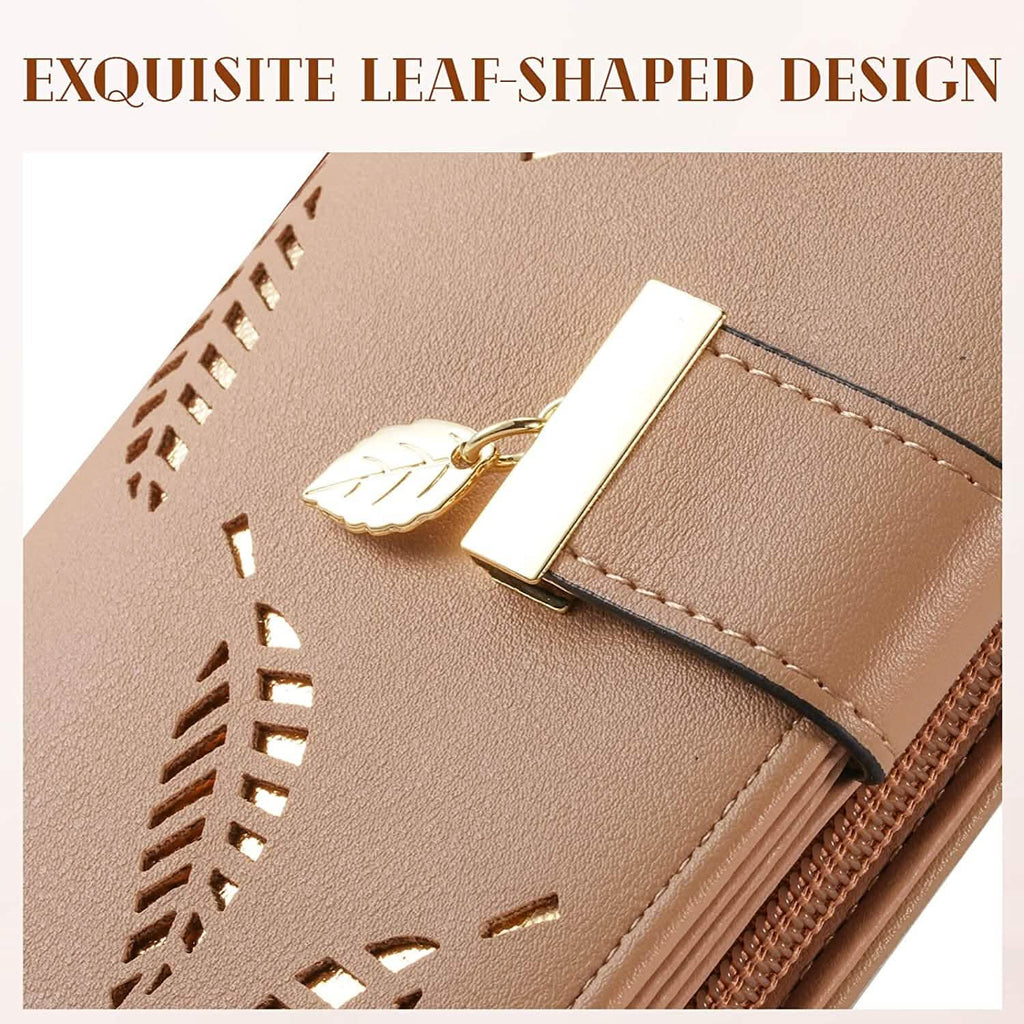 Joli portefeuille bifold long pour femme avec motif feuilles
