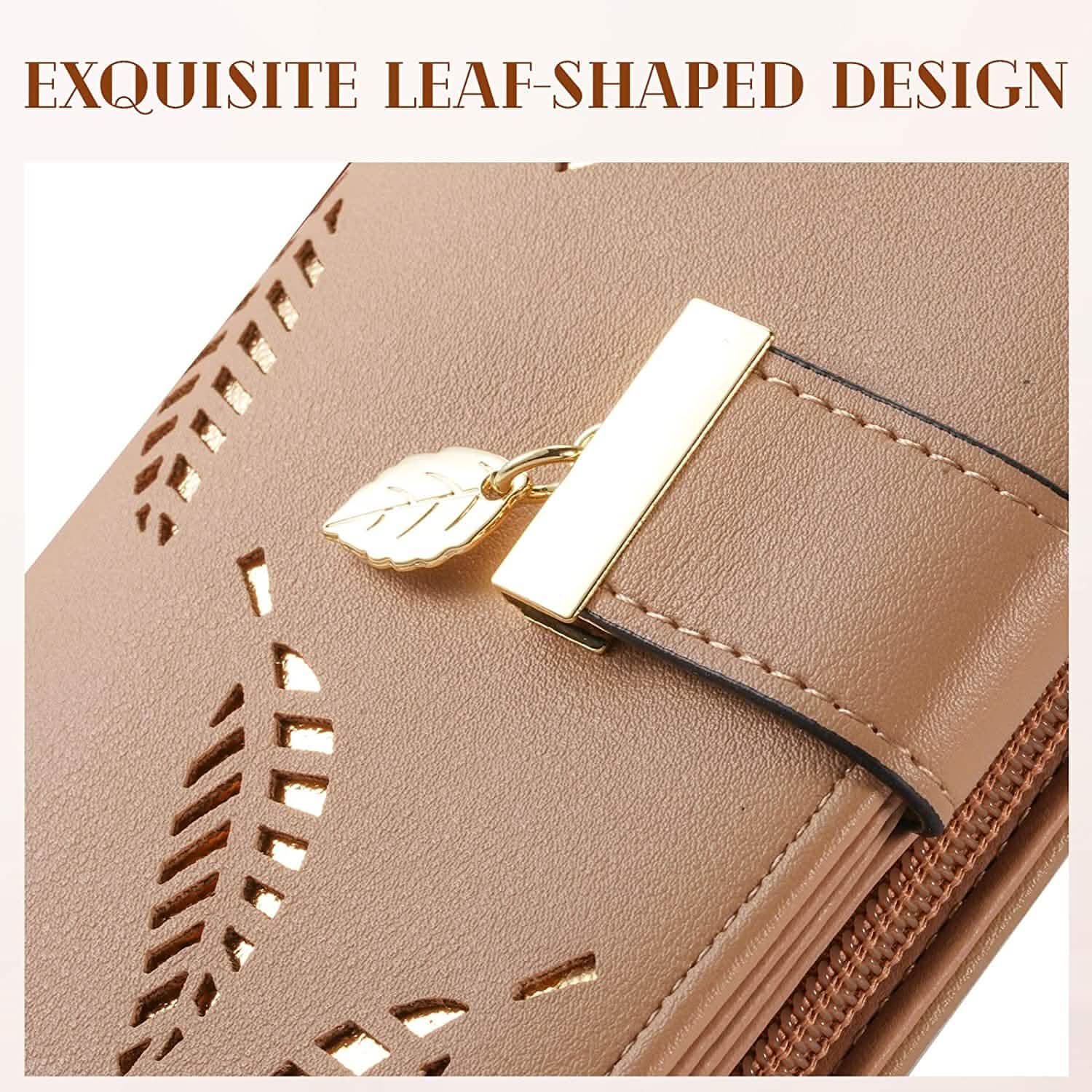 Joli portefeuille bifold long pour femme avec motif feuilles