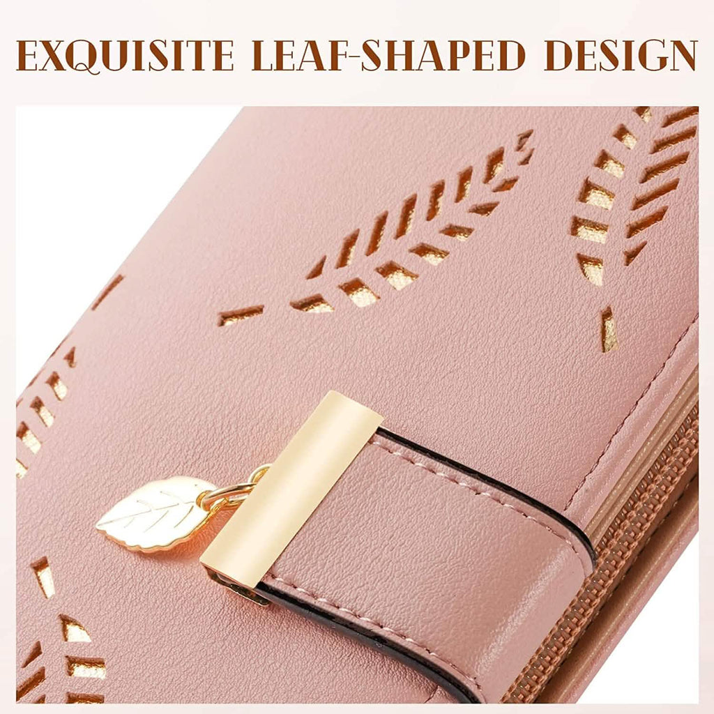 Joli portefeuille bifold long pour femme avec motif feuilles