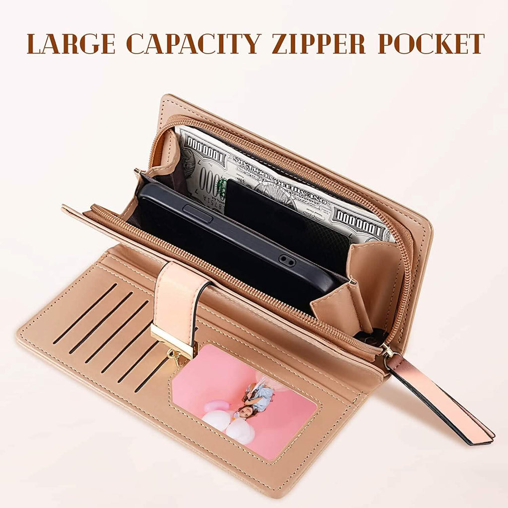 Joli portefeuille bifold long pour femme avec motif feuilles