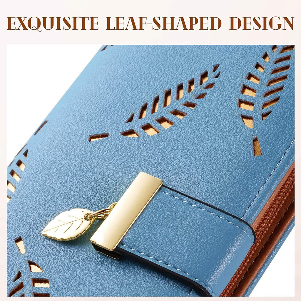 Joli portefeuille bifold long pour femme avec motif feuilles