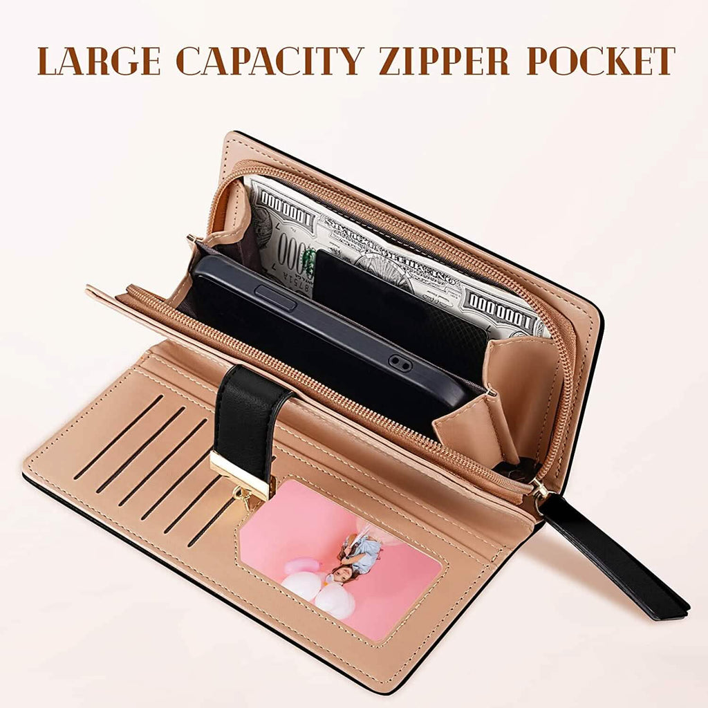 Joli portefeuille bifold long pour femme avec motif feuilles