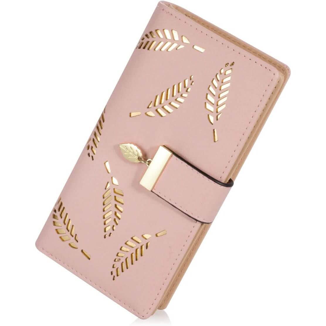 Joli portefeuille bifold long pour femme avec motif feuilles