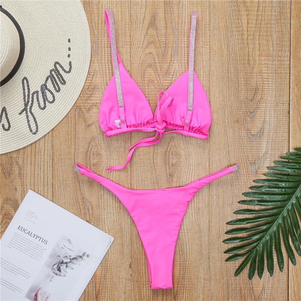 Maillot de bain femme Micro Bikini Uni Noir String Maillots de bain Maillot de bain 2 pièces Bikinis pour femmes Maillot de bain deux pièces pour femmes