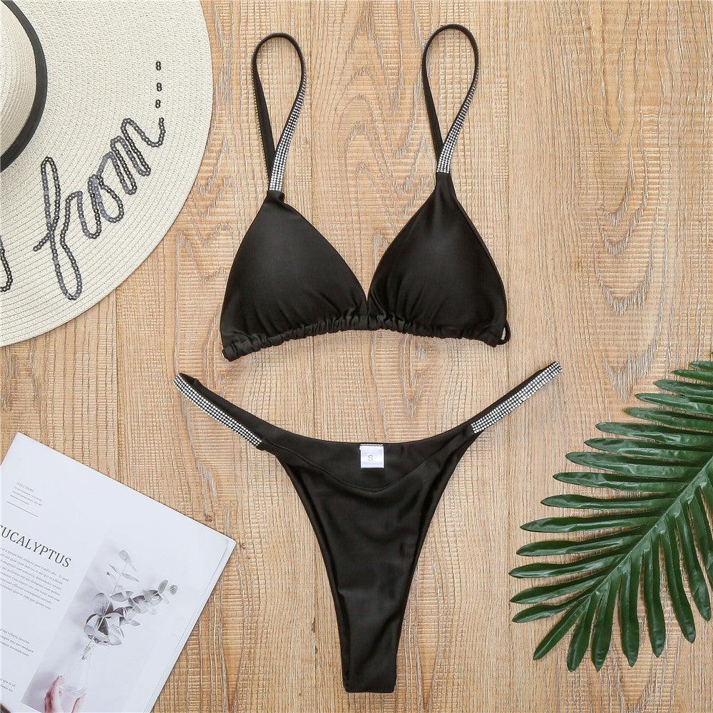 Maillot de bain femme Micro Bikini Uni Noir String Maillots de bain Maillot de bain 2 pièces Bikinis pour femmes Maillot de bain deux pièces pour femmes