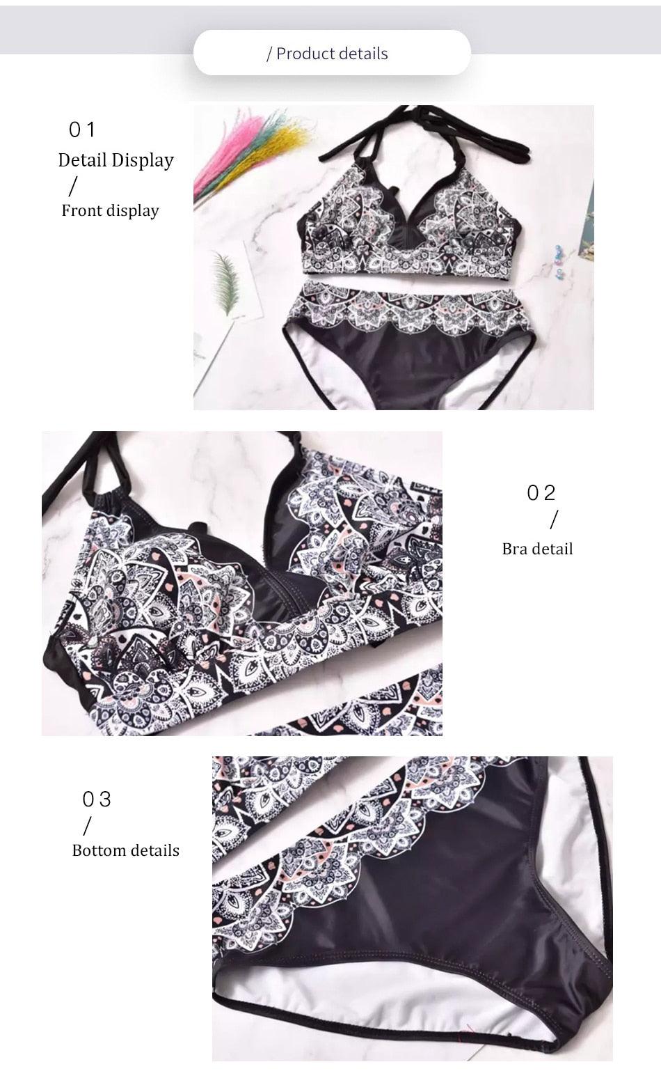Maillot de bain femme grande taille deux pièces séparé Bikini rembourré Push-up, ensemble bikini deux pièces, maillot de bain femme, cadeau pour maman, épouse, petite amie, maillot de bain push-up rembourré, dos nu, polyester imprimé, vêtement de plage.