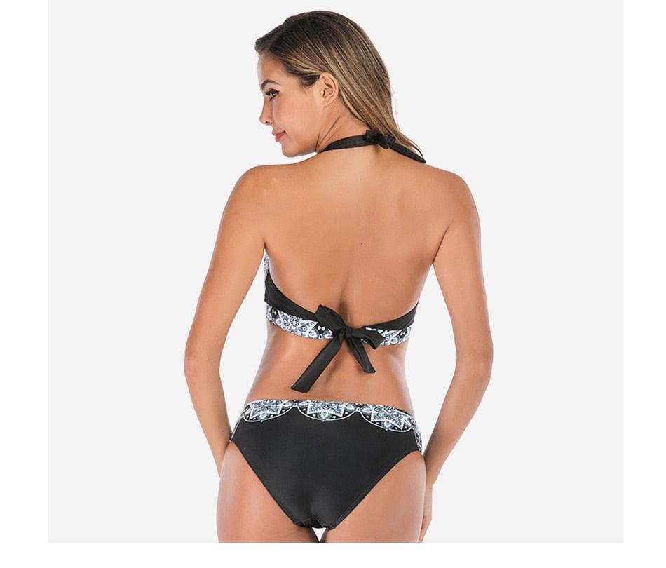 Maillot de bain femme grande taille deux pièces séparé Bikini rembourré Push-up, ensemble bikini deux pièces, maillot de bain femme, cadeau pour maman, épouse, petite amie, maillot de bain push-up rembourré, dos nu, polyester imprimé, vêtement de plage.