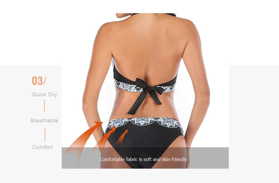 Maillot de bain femme grande taille deux pièces séparé Bikini rembourré Push-up, ensemble bikini deux pièces, maillot de bain femme, cadeau pour maman, épouse, petite amie, maillot de bain push-up rembourré, dos nu, polyester imprimé, vêtement de plage.