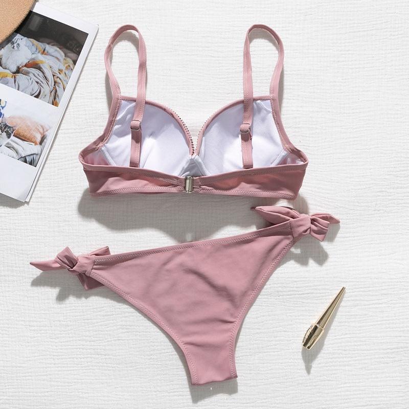 Maillot de bain bikini jaune push-up pour femme, haut dos nu avec bas effronté, maillot de bain deux pièces pour la plage, maillot de bain féminin avec strass, ensemble de bikinis pour femme, maillot de bain pour fille