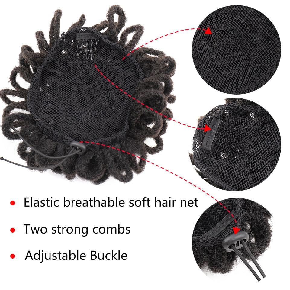 Chignon synthétique de dreadlocks fausses locks, postiche chignon avec cordon, extensions de cheveux à clipser pour femmes noires, extensions de cheveux à clipser pour chignons volumineux pour filles