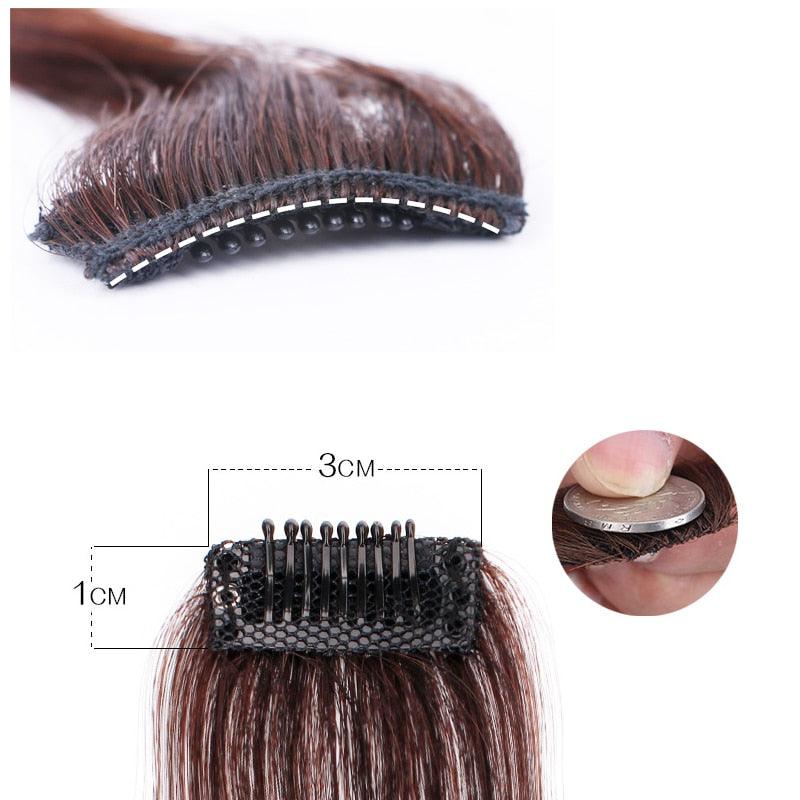 Frange synthétique à clipser sur le devant, fausses mèches, extensions de cheveux pour femmes, postiche naturel, frange latérale plate et soignée avec tempes pour femmes, postiche monobloc.