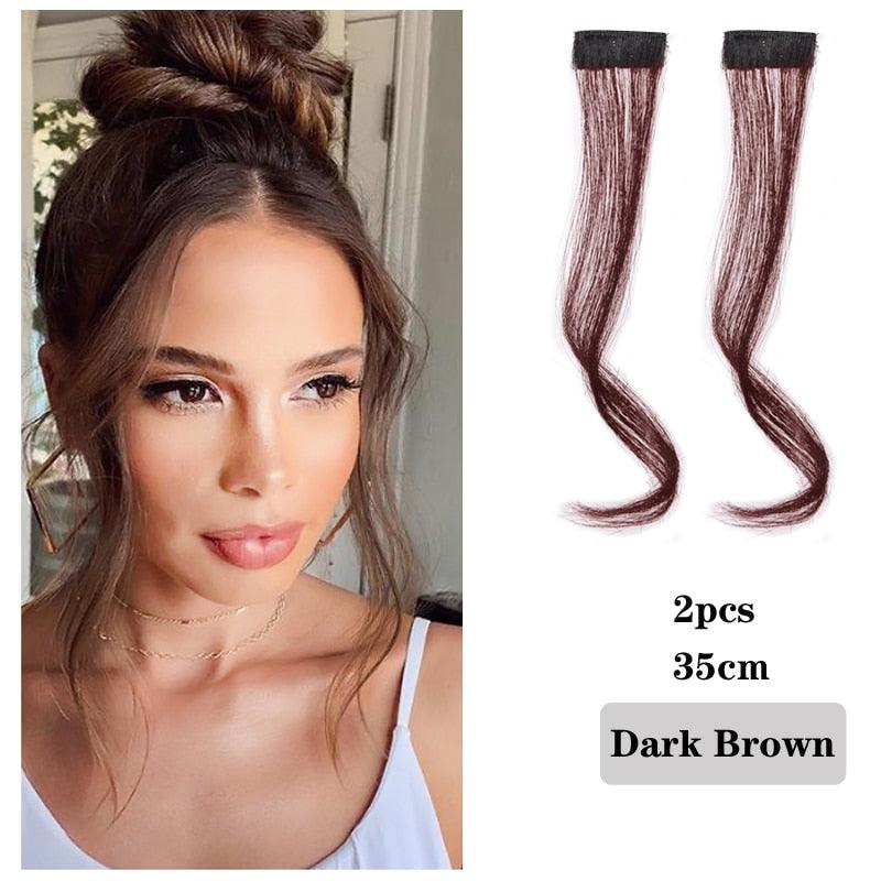 Frange synthétique à clipser sur le devant, fausses mèches, extensions de cheveux pour femmes, postiche naturel, frange latérale plate et soignée avec tempes pour femmes, postiche monobloc.