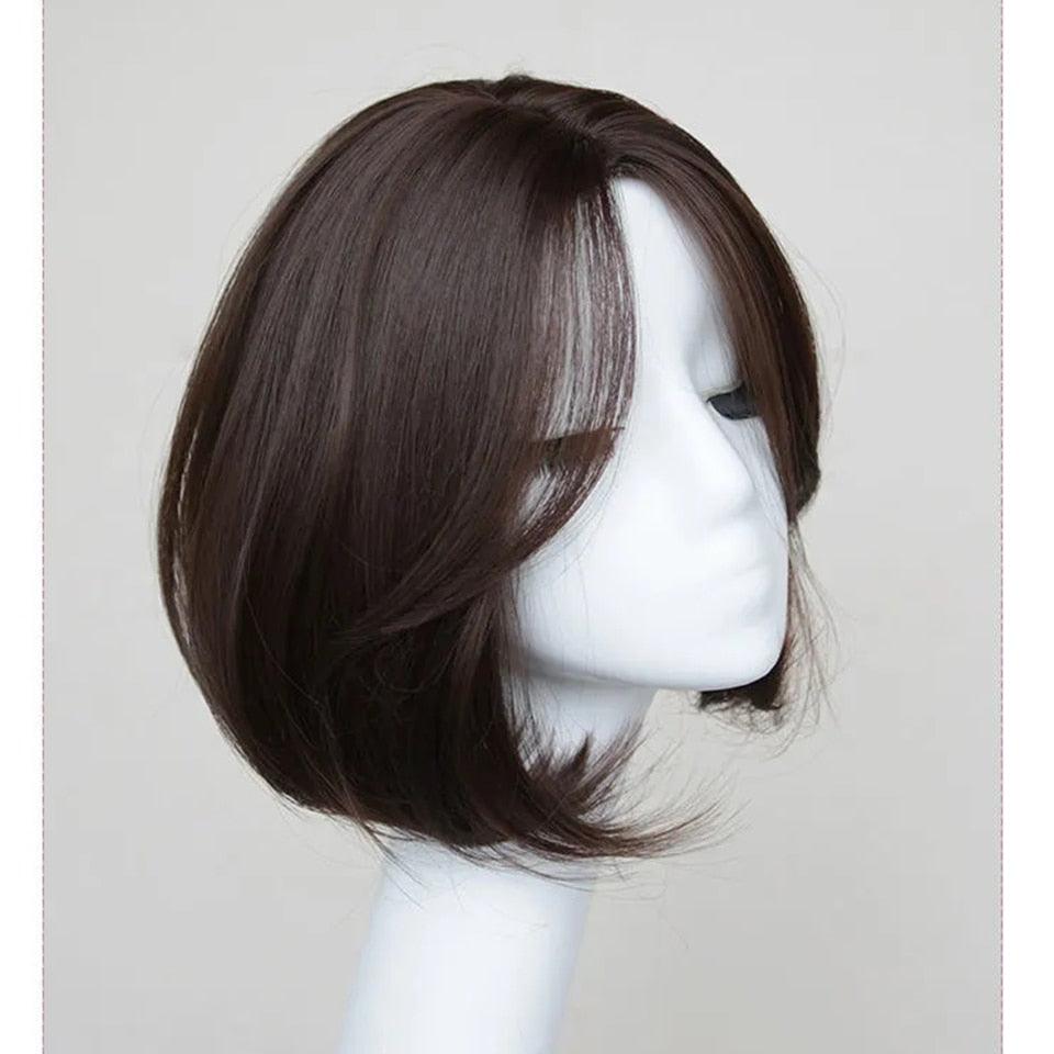 Perruques synthétiques courtes ondulées pour femmes, perruque naturelle avec raie latérale, cheveux noirs bruns, résistante à la chaleur, pour usage quotidien, perruques cosplay pour femmes, cadeaux pour petites amies