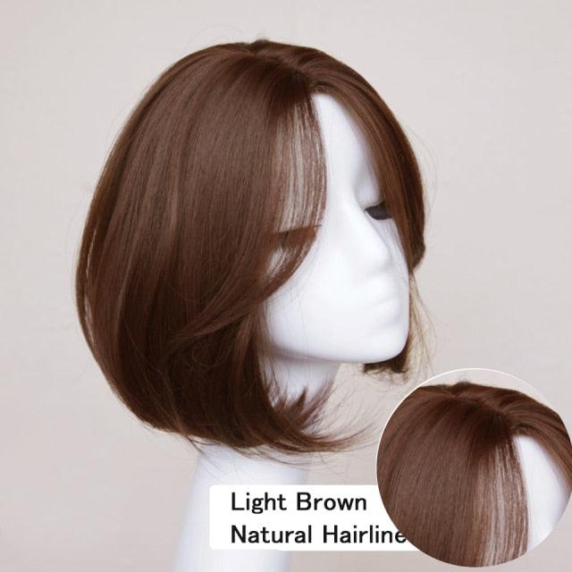 Perruques synthétiques courtes ondulées pour femmes, perruque naturelle avec raie latérale, cheveux noirs bruns, résistante à la chaleur, pour usage quotidien, perruques cosplay pour femmes, cadeaux pour petites amies