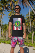 T-shirt Fierté Drapeau Brésil + Drapeau USA | Drapeaux Brésilien + Américain | 4 juillet | T-shirts Latino Drôles Viraux | Unisexe - 4 Couleurs