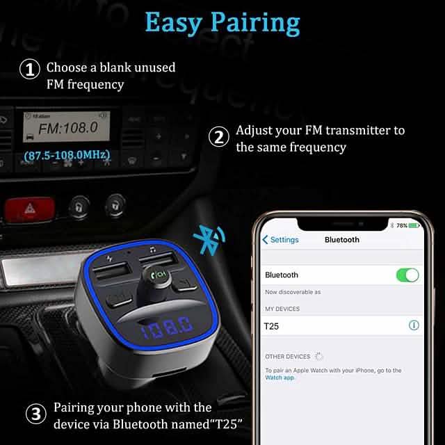 Transmetteur FM Bluetooth 5.0 T25 pour voiture