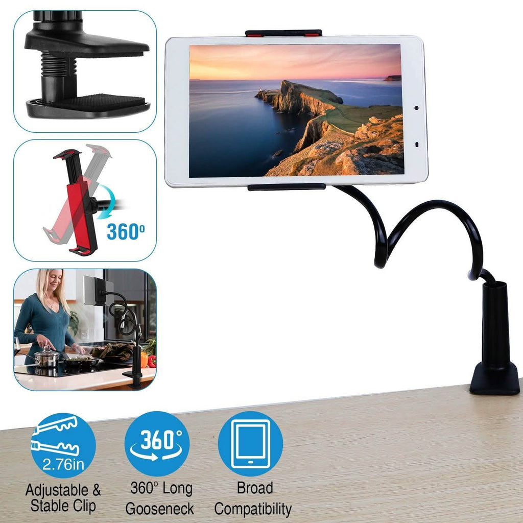 Support de bras flexible pour tablette avec pince rotative à 360°