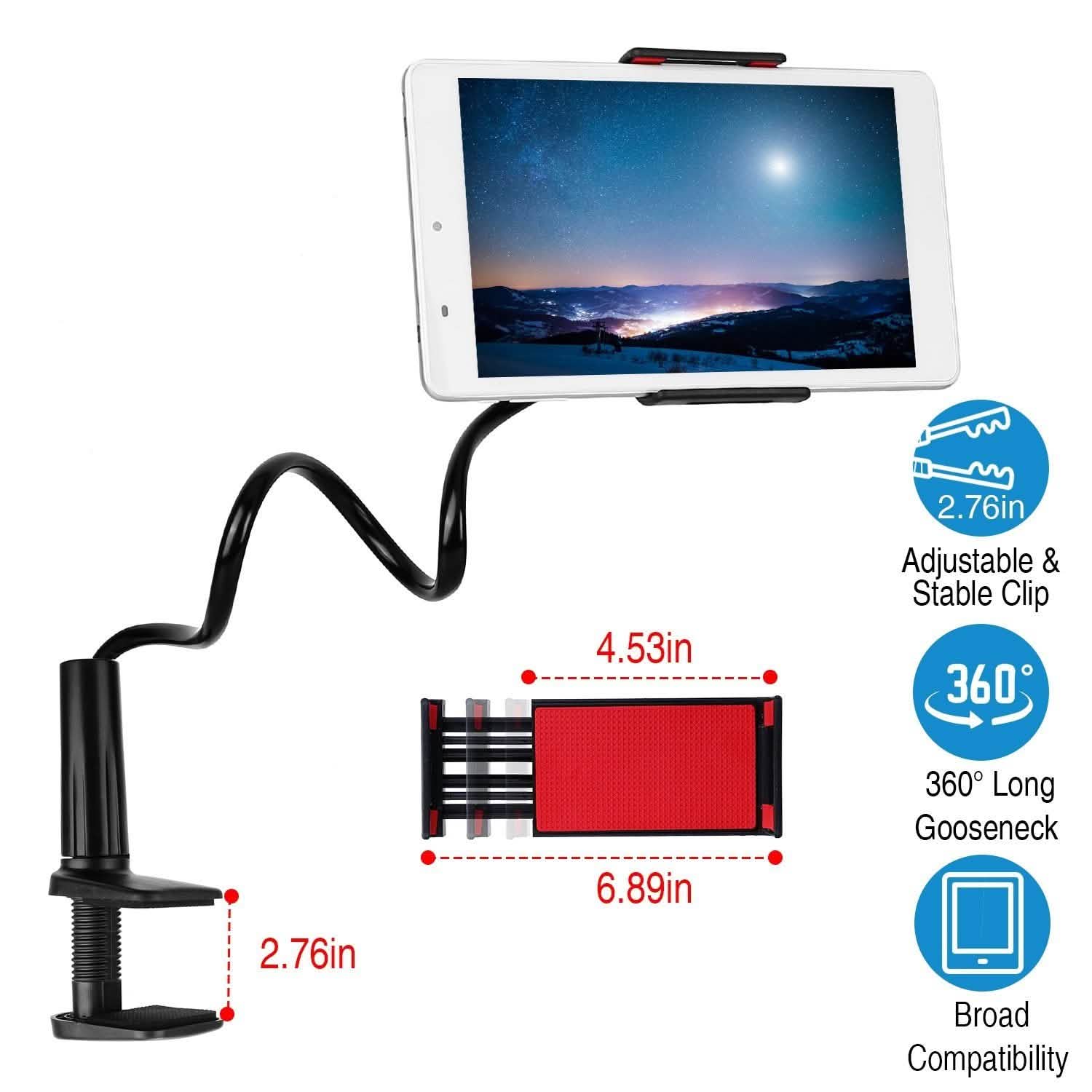 Support de bras flexible pour tablette avec pince rotative à 360°